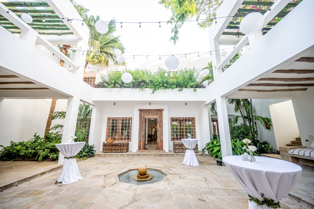 Private beach celebration table setting, Kenya North Coast